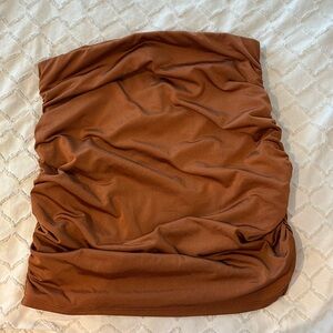 copper mini skirt with scrunching on sides